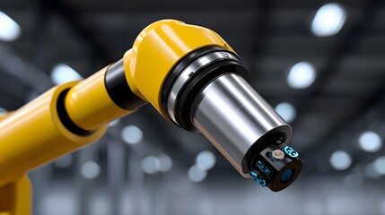 Obraz premium Yellow robotic arm with mechanical precision