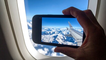 Airplane window view photographed with a smartphone