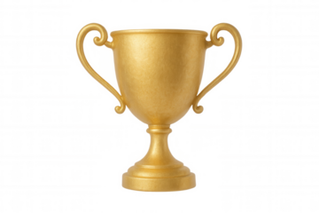 Shiny golden trophy cup isolated on transparent background, symbolizing success, achievement, and winning