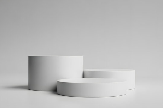 Elegant white podiums display minimalist product showcase, perfect for modern presentations and promotions.