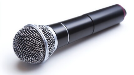 Professional microphone on white background, emphasizing sleek and modern audio equipment.