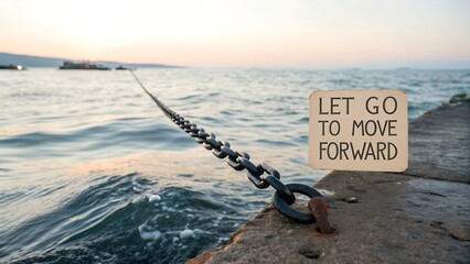 Inspirational Message on a Sign by the Water at Sunset
