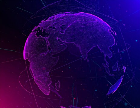 Global warming concept showing a glowing earth globe with a network of light on a black background, representing a connected planet