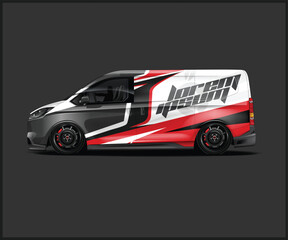 Sleek Van Design with Dynamic Red and Black Graphics for Business Advertising