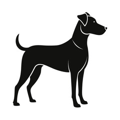 Black silhouette of a standing dog with a curled tail