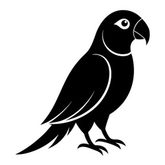 Stylized black silhouette of a parrot on white background