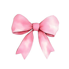 Soft pink satin bow with ribbon isolated on clean white background. Elegant decorative element for weddings, baby showers, celebrations, packaging, Valentine’s Day and luxury gift design.