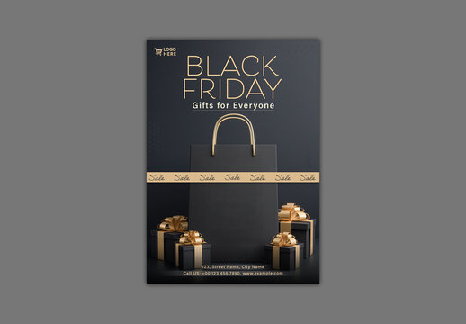 Black Friday Sale Flyer with Gifts for Everyone for Holiday Shopping and Retail Promotion,  Editable Design.
