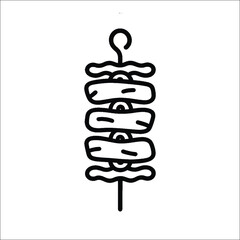 Kebab Skewer Outline Icon – BBQ Grilled Meat on Stick Minimal Line Art Vector