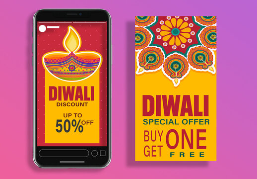 Diwali Sale Social Media Story Template for Festive Season Discount Promotion, Editable Design.