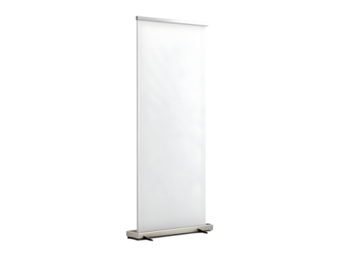 Blank White Roll Up Banner Stand Display With Metal Base graphic design isolated on a transparent background