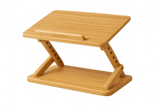 Adjustable wooden book holder on transparent background