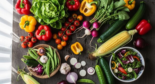 Assortment fresh colorful produce
