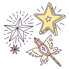 Obraz premium A collection of twelve magical glowing fantasy star icons perfect for digital design projects requiring enchanting celestial elements and mystical visual flair