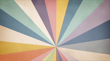 Obraz premium Pastel rainbow rays radiating outward in a retro sunburst style, giving a warm, cheerful, and vintage-inspired background design