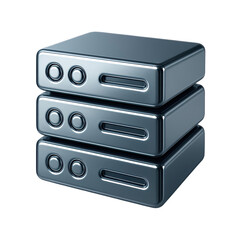 Obraz premium Stack of three metallic server units with circular buttons and ventilation slots isolated on transparent background