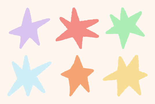 Colorful abstract doodle star set, Hand drawn vector stars and sparkles symbols, Flat vector illustrations isolated on background