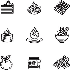 Caramel Crunch Black Line Editable Icons set