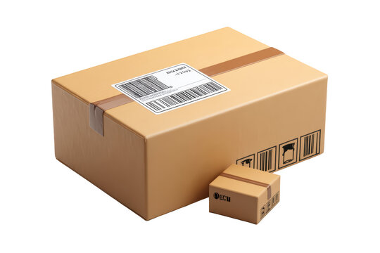 Cardboard boxes, one large, one small, with shipping labels and tape