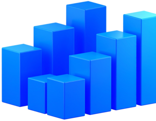  Isometric 3D Bar Chart Showing Steady Export Revenue Growth, Corporate Blue Theme, Transparent