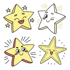 Cute cartoon star icon set featuring ten adorable celestial designs