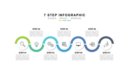Modern Circular Round Infographic Design Template with 7 options. for your business data. Vector Illustration