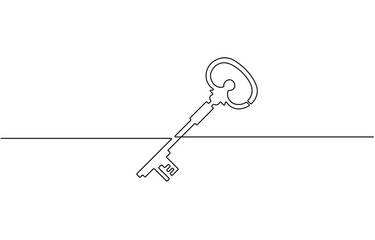 Single old key drawing in style of one continuous line black color. vector.