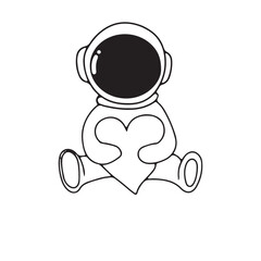 Vector Illustration of a Hand Drawn Astronaut Doodle.  design elements for any purposes. Hand drawn abstract space ship, planets, stars and ufo. Vector line print or banner. kawaii astronaut