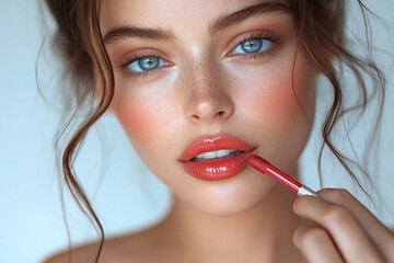 Generative AI image of fashion model with glowing neon makeup showing futuristic beauty cosmetics and closeup visage trends in modern style