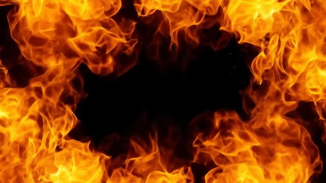 Flaming fire border frame with black center.