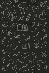 Chalk doodle background with ABC, math and science icons—ideal for school posters, lessons, and learning themes.