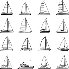 Catamaran black Line Editable Icons set