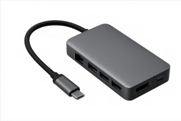 Modern usb hub with multiple ports expanding connectivity on transparent background