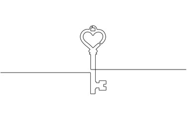Single old key drawing in style of one continuous line black color. vector.