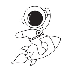 Vector Illustration of a Hand Drawn Astronaut Doodle.  design elements for any purposes. Hand drawn abstract space ship, planets, stars and ufo. Vector line print or banner. kawaii astronaut