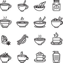 Chai Latte black Line Editable Icons set