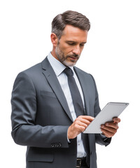 Businessman Using Tablet Isolated on Transparent Background PNG

