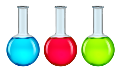 Round Bottom Flask Test Tube with Fluid Set Isolated on Transparent Background PNG
