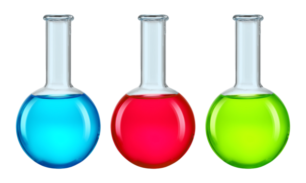 Round Bottom Flask Test Tube with Fluid Set Isolated on Transparent Background PNG
