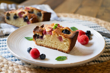 Frangipane tart with red berries. Traditional Italian recipe.