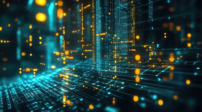 Abstract digital city, glowing lines