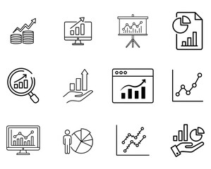 Fototapeta premium Business Data Analytics and Growth Chart Line Icons Set
