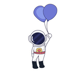 Cute Astronaut in cosmos. Coloring book illustration. Hand drawn doodle cartoon. Education Icon Concept Isolated Premium Vector. Flat Cartoon Style