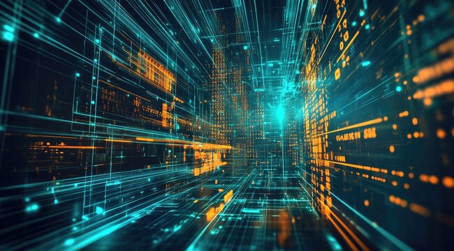 Futuristic digital network tunnel - Powered by Adobe
