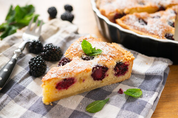 Frangipane tart with raspberries. Traditional Italian recipe.