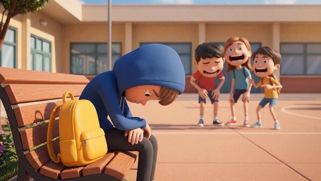 3D cartoon student bullied at school