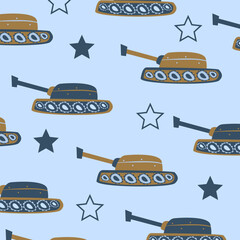 tank military cars seamless pattern vector cartoon design for kids apparel fullprint fabric