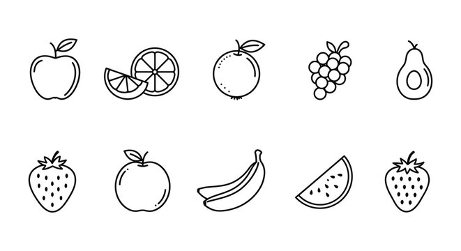 A collection of various fruit icons in a simple line drawing style - Powered by Adobe