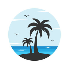 Summer Beach Logo Pack with Palm Trees and Sunset – Tropical Holiday Vector Illustration
