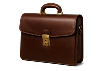 Elegant brown leather briefcase isolated on transparent background